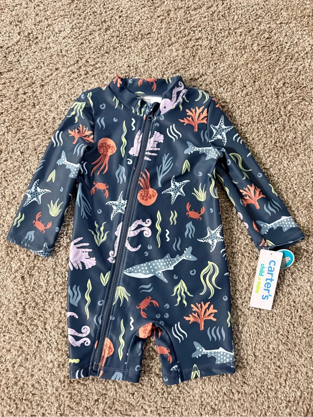Carter's Navy Ocean Creatures Long-Sleeve Kids Swim Sunsuit
